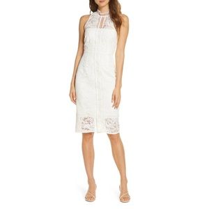 ELIZA J White Illusion Lace Ivory Cocktail Dress 8